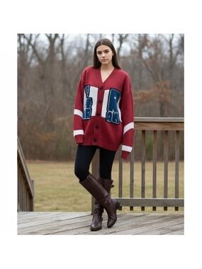 G-Star Raw Unisex Holiday Wool Cardigan Grandpa Chunky Red Beige Blue Sz Large